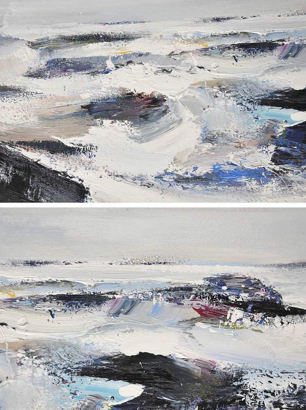 Original Abstract Painting Extra Large Canvas Art,Horizontal Palette Knife Contemporary Art,Extra Large Canvas Painting,White,Grey,Black.etc